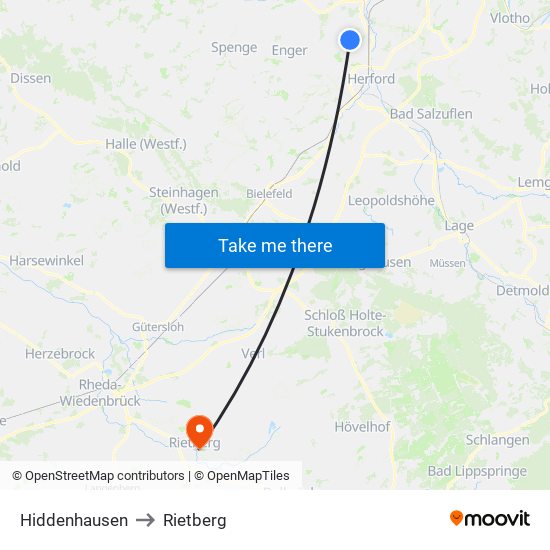 Hiddenhausen to Rietberg map