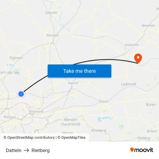 Datteln to Rietberg map