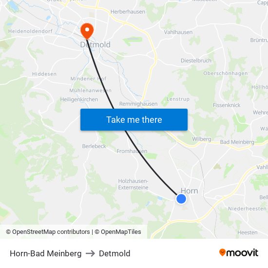 Horn-Bad Meinberg to Detmold map