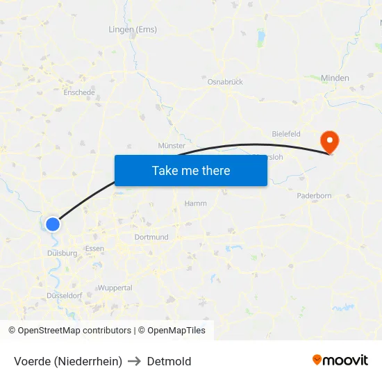 Voerde (Niederrhein) to Detmold map