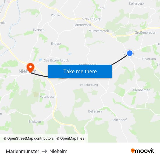 Marienmünster to Nieheim map