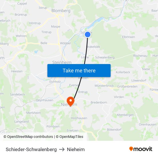 Schieder-Schwalenberg to Nieheim map