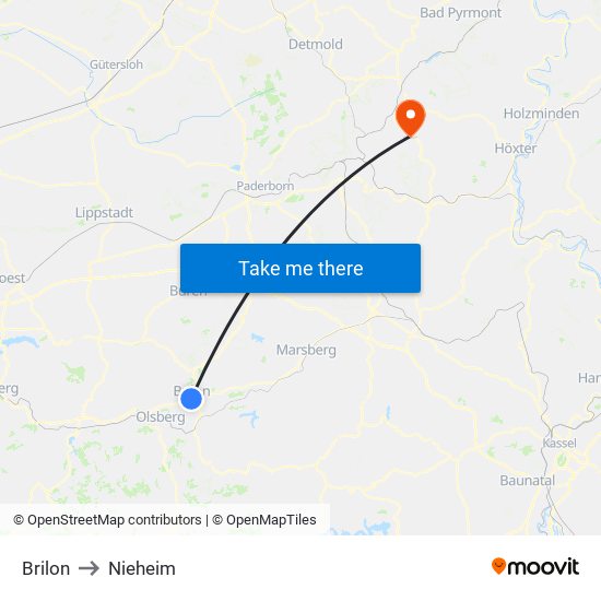 Brilon to Nieheim map