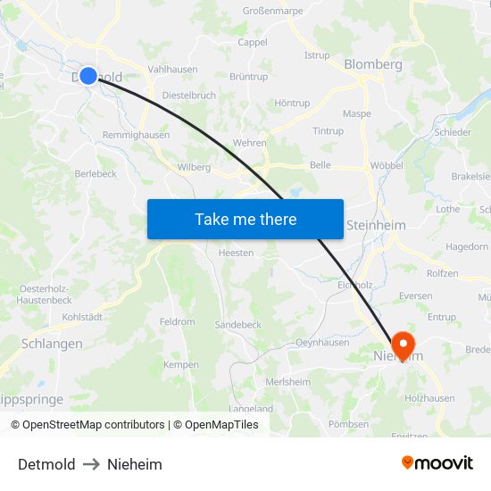 Detmold to Nieheim map