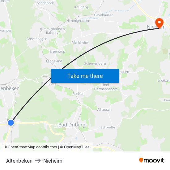 Altenbeken to Nieheim map