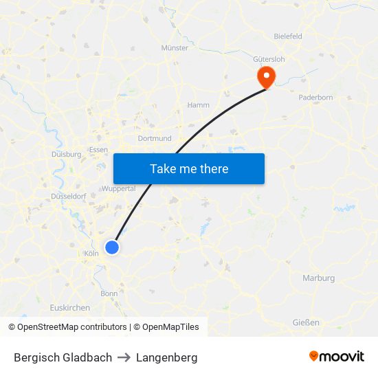 Bergisch Gladbach to Langenberg map