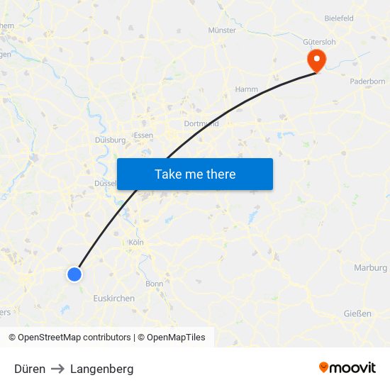 Düren to Langenberg map