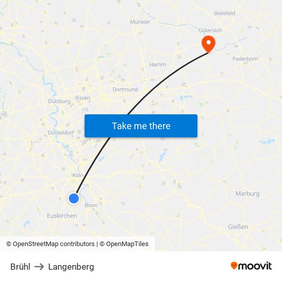 Brühl to Langenberg map