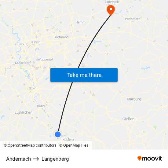 Andernach to Langenberg map