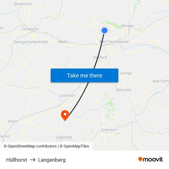 Hüllhorst to Langenberg map