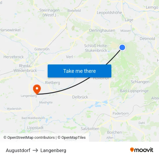 Augustdorf to Langenberg map