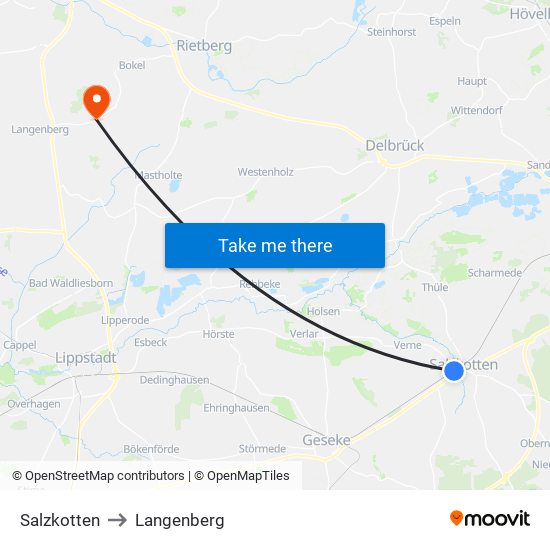 Salzkotten to Langenberg map