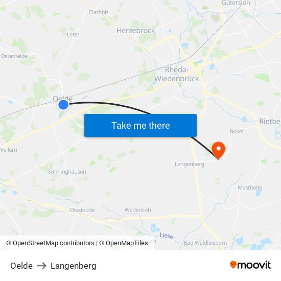 Oelde to Langenberg map