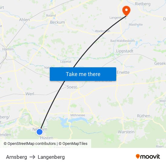 Arnsberg to Langenberg map