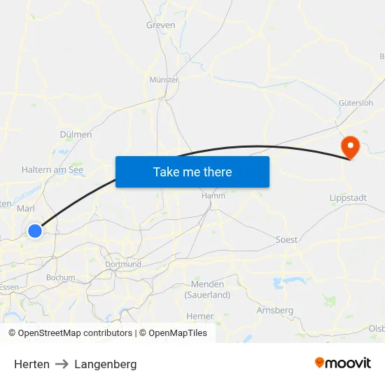 Herten to Langenberg map