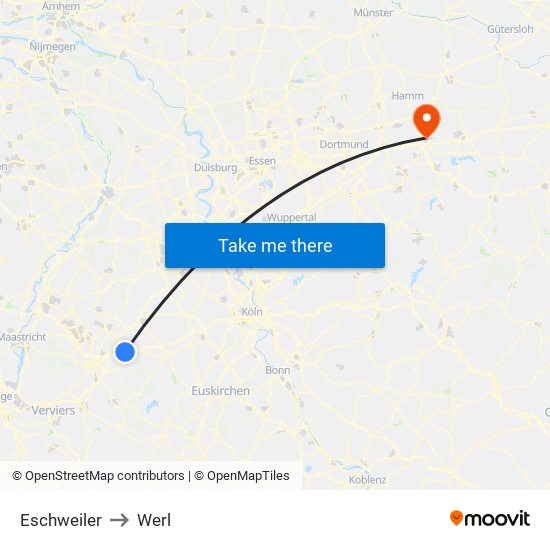 Eschweiler to Werl map