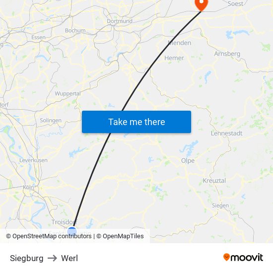 Siegburg to Werl map