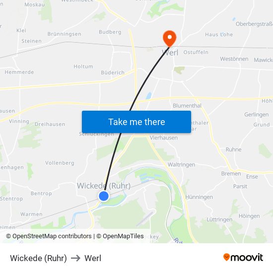 Wickede (Ruhr) to Werl map