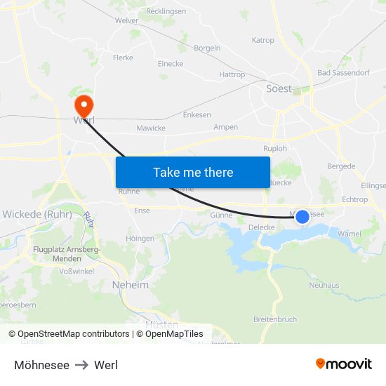 Möhnesee to Werl map