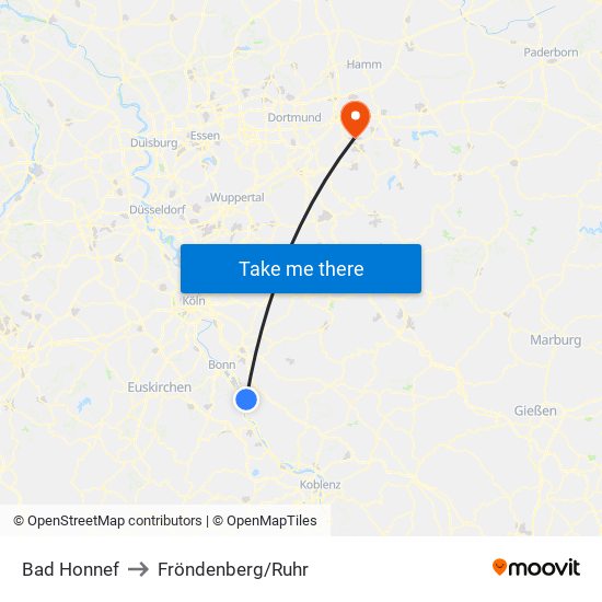 Bad Honnef to Fröndenberg/Ruhr map