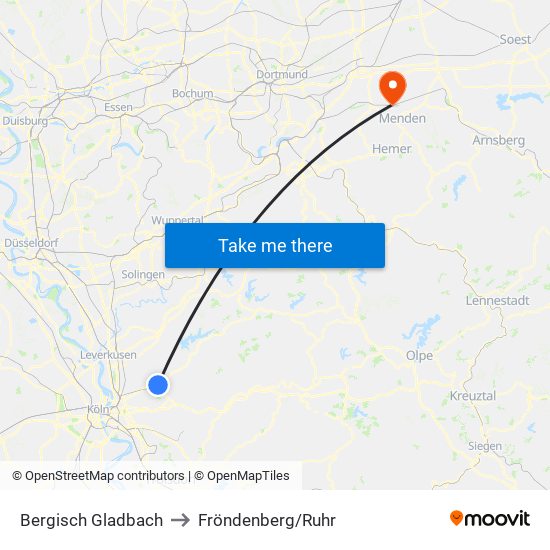 Bergisch Gladbach to Fröndenberg/Ruhr map