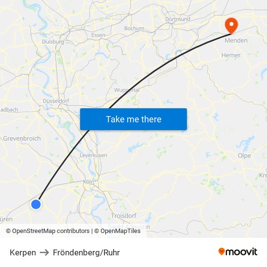 Kerpen to Fröndenberg/Ruhr map