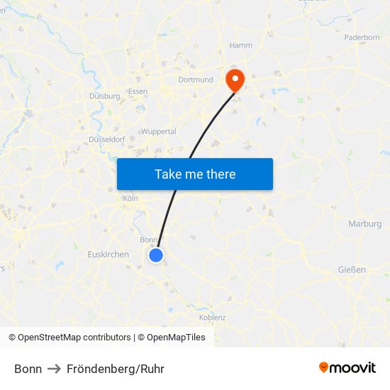 Bonn to Fröndenberg/Ruhr map