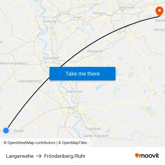 Langerwehe to Fröndenberg/Ruhr map