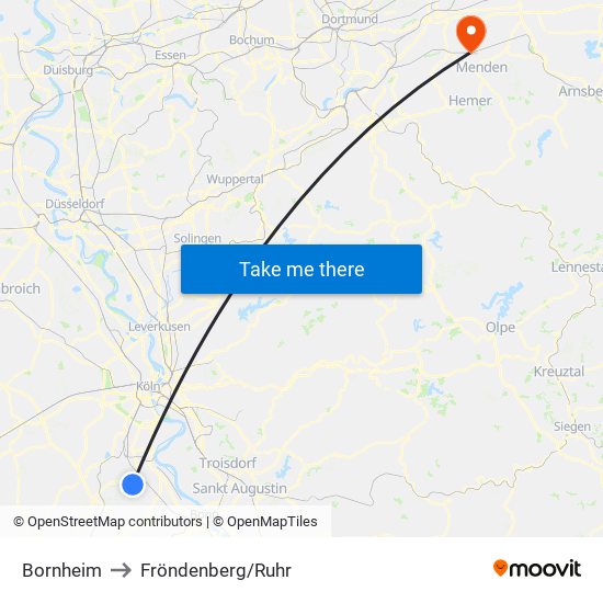 Bornheim to Fröndenberg/Ruhr map