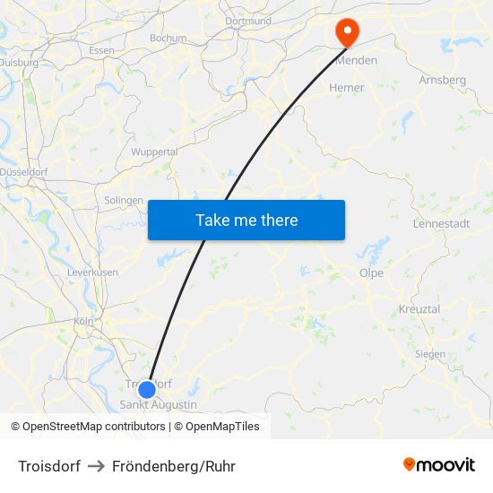 Troisdorf to Fröndenberg/Ruhr map