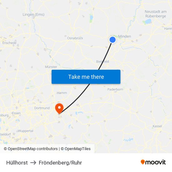 Hüllhorst to Fröndenberg/Ruhr map