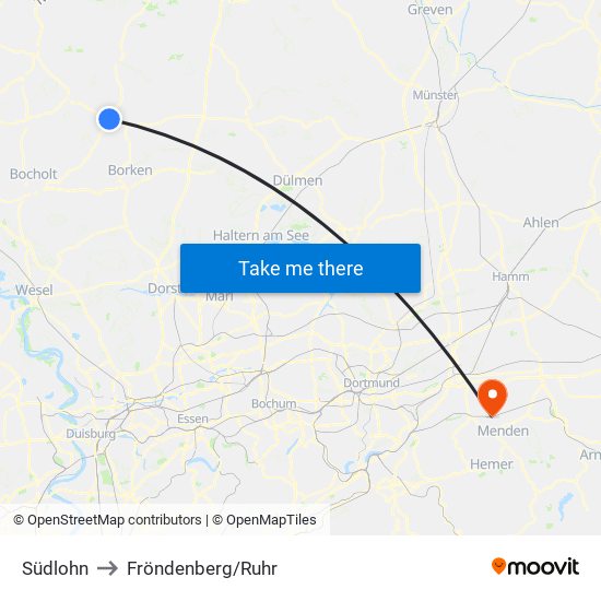 Südlohn to Fröndenberg/Ruhr map