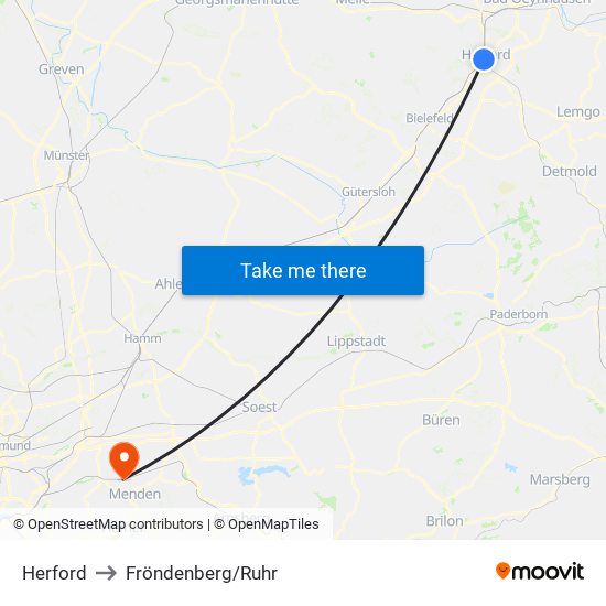 Herford to Fröndenberg/Ruhr map