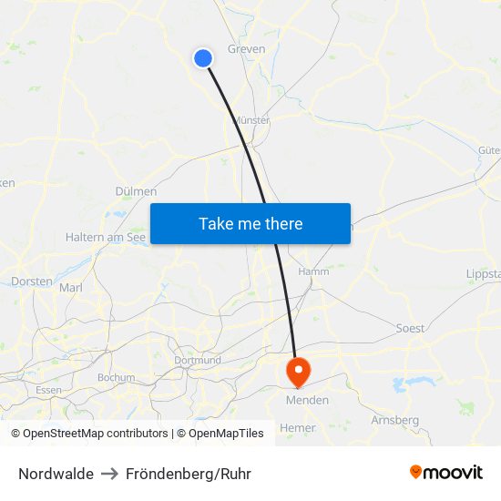 Nordwalde to Fröndenberg/Ruhr map