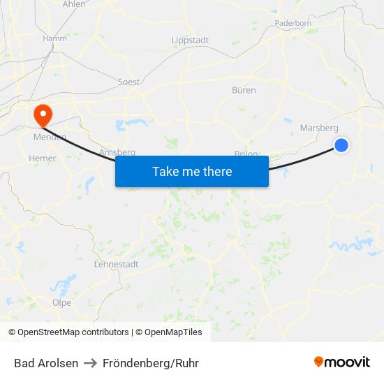 Bad Arolsen to Fröndenberg/Ruhr map