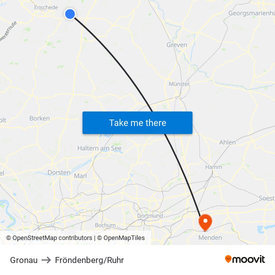 Gronau to Fröndenberg/Ruhr map