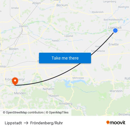 Lippstadt to Fröndenberg/Ruhr map