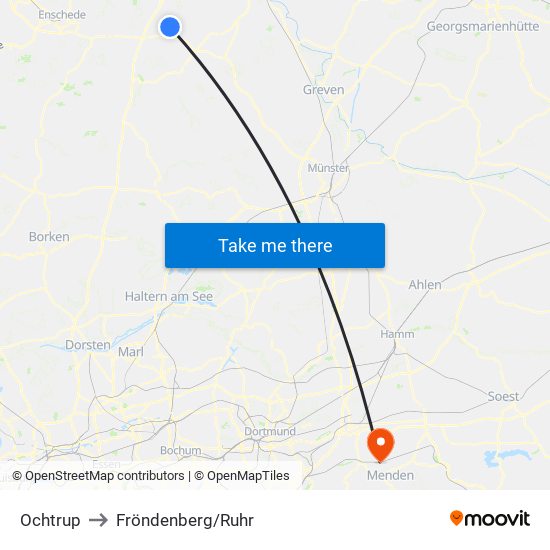 Ochtrup to Fröndenberg/Ruhr map