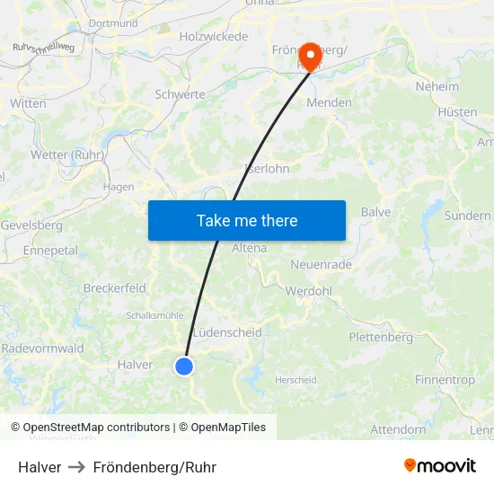 Halver to Fröndenberg/Ruhr map