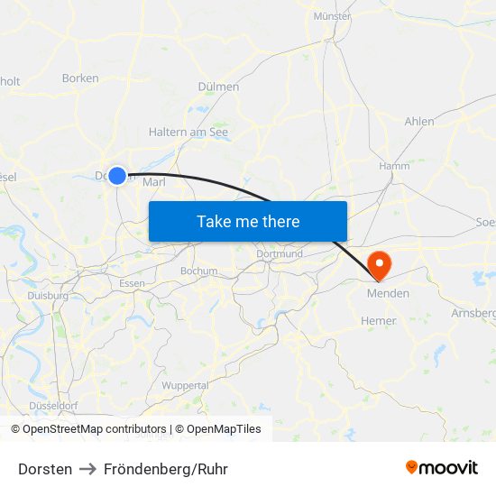 Dorsten to Fröndenberg/Ruhr map