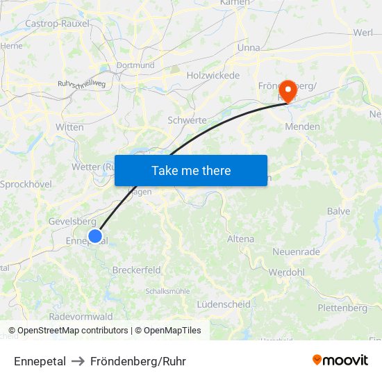 Ennepetal to Fröndenberg/Ruhr map