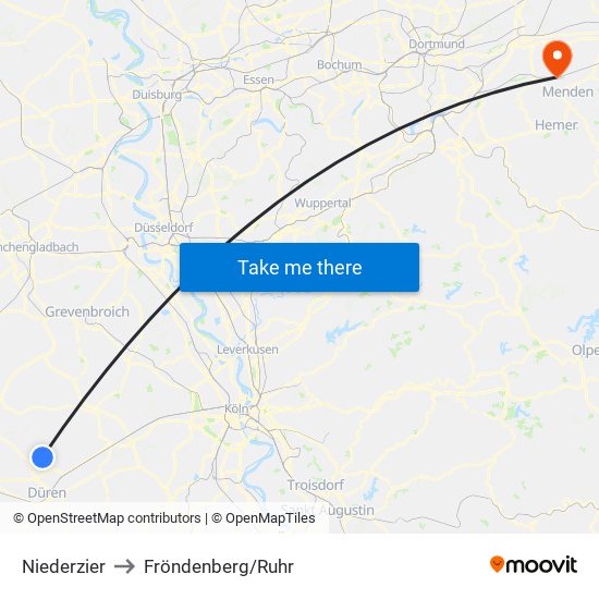 Niederzier to Fröndenberg/Ruhr map