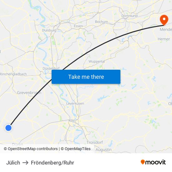 Jülich to Fröndenberg/Ruhr map