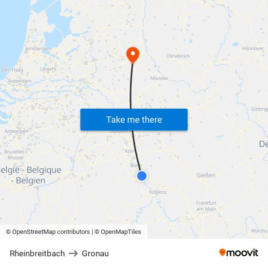 Rheinbreitbach to Gronau map