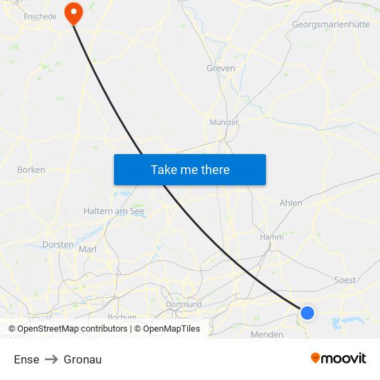 Ense to Gronau map