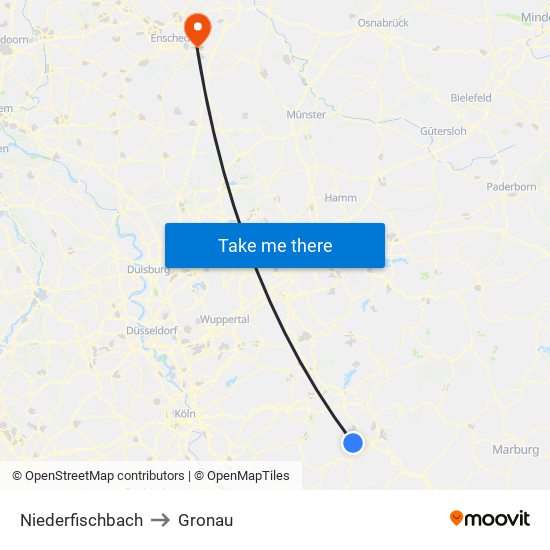 Niederfischbach to Gronau map
