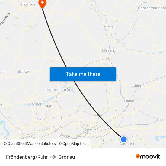 Fröndenberg/Ruhr to Gronau map