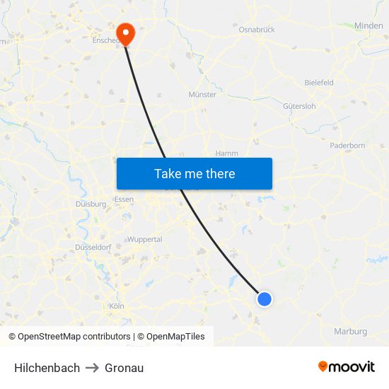 Hilchenbach to Gronau map