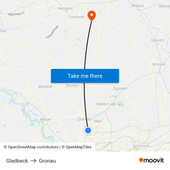 Gladbeck to Gronau map
