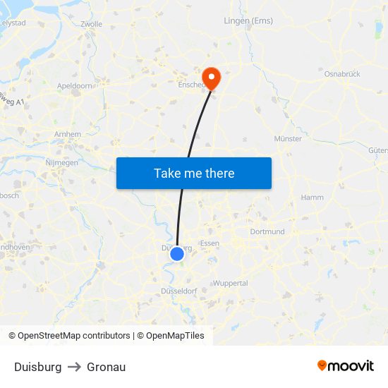 Duisburg to Gronau map